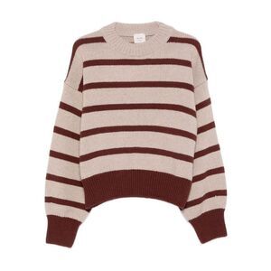 ALYSI Striped Crew Neck Knit Sweater Women Beige Sweaters & Knitwear